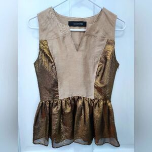 Thakoon Gold Lame and Linen Peplum Sleeveless Top 4